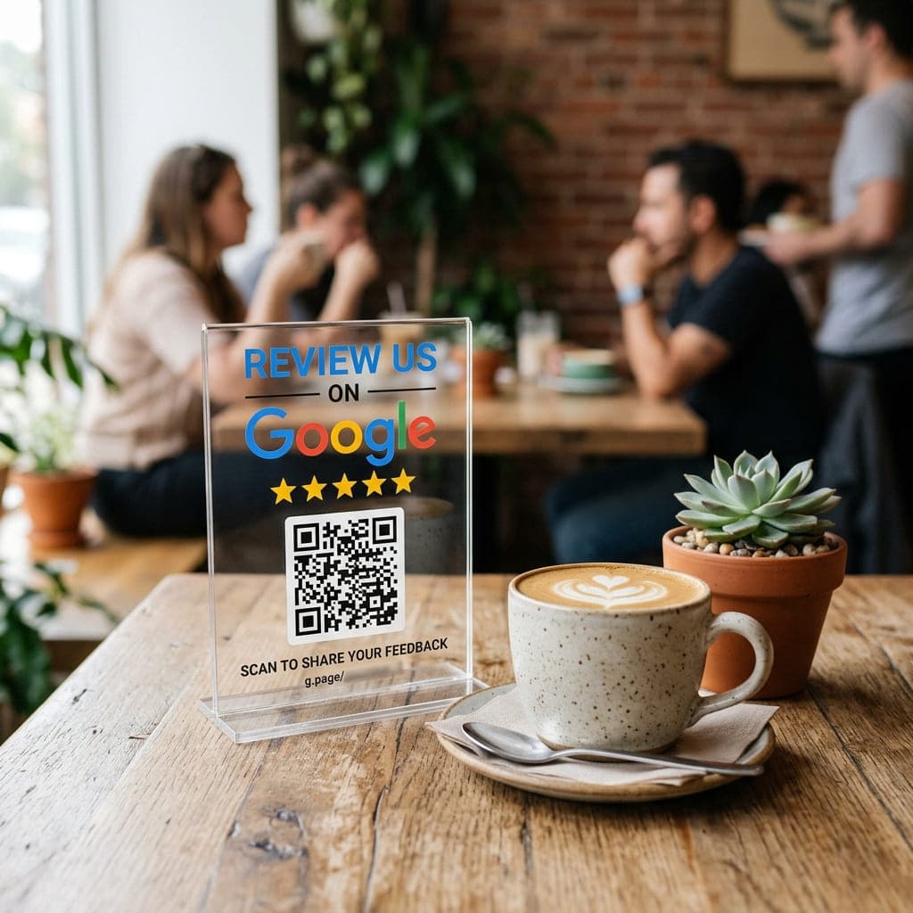 Google Review Standee on Cafe Table